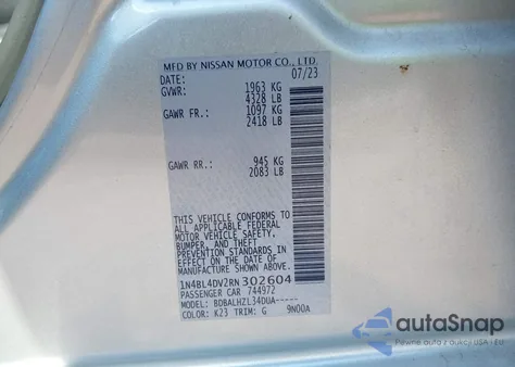 2024 Nissan Altima Sv Fwd из США, поврежденный, VIN 1N4BL4DV2RN302604